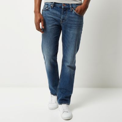 Mid blue wash Dean straight jeans